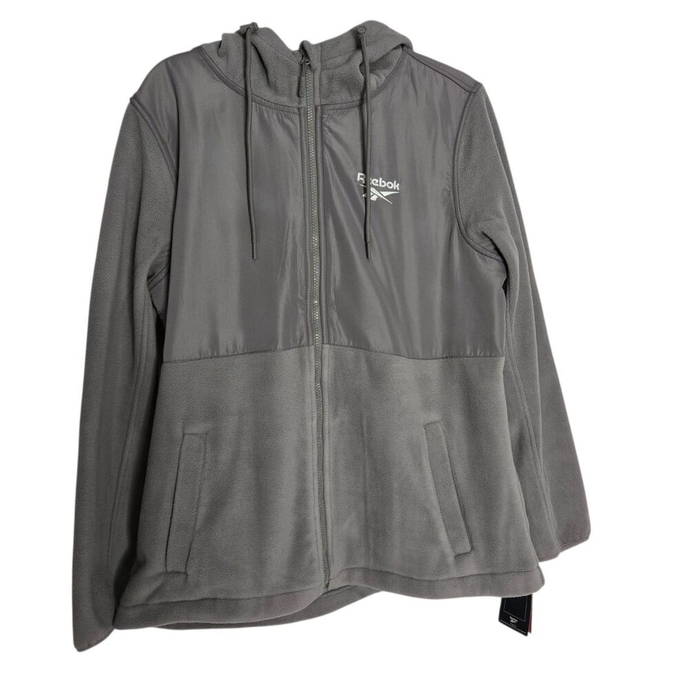 Reebok Fleece Jacket Gray Women's Size XL Zip Up Hood Pockets NEW